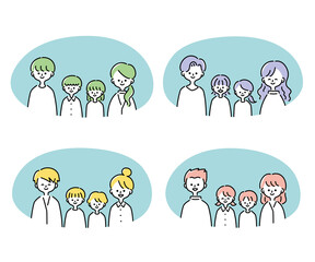 四人家族のイラストセット