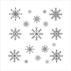 Set of vector snowflakes on white background