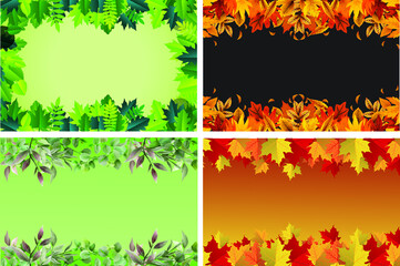 green leave, autumn leaves background. nature background with green, red, yellow, vibrate color leaf template design.