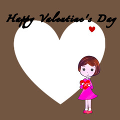 ハートのフレームと女の子のイラスト