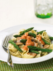 Asparagus, mushroom tortellini pasta with rose sauce