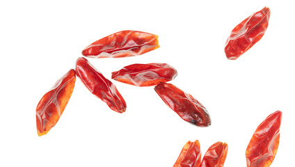 Red chili peppers on a white background.