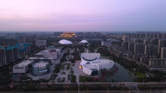 Aerial photography of modern office buildings in Zibo Financial District, China