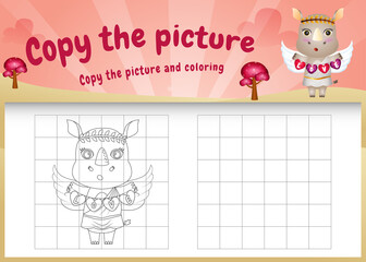 copy the picture kids game and coloring page with a cute rhinos using valentine costume