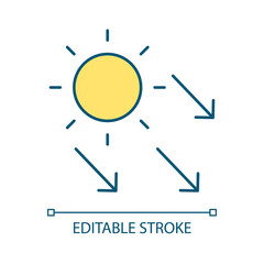 Sunbeams RGB color icon. Sunlight and radiance. Glowing and radiation. Alternative source of energy. Isolated vector illustration. Simple filled line drawing. Editable stroke. Arial font used