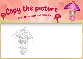 copy the picture kids game and coloring page with a cute rhinos using valentine costume