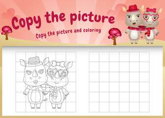 copy the picture kids game and coloring page with a cute rhinos using valentine costume