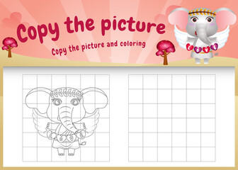 copy the picture kids game and coloring page with a cute elephant using valentine costume