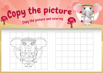 copy the picture kids game and coloring page with a cute elephant using valentine costume