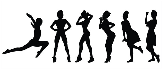 Highly detailed set of a beautiful fashion girl silhouette on a white background- vector illustration