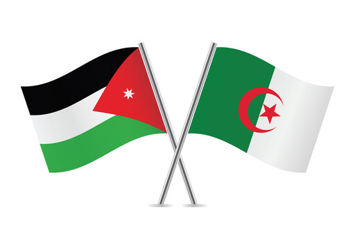 Jordan and Algeria flags. Jordanian and Algerian flags isolated on white background. Vector illustration.