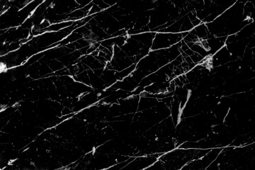 Black marble with abstract white pattern cracks surface grunge wall texture background