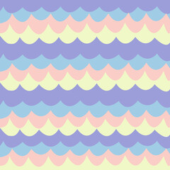 Pastel abstract sea wave background. Vector wavy striped pattern.  Rainbow purple pink yellow blue pastel colors. 