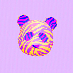Minimalistic stylized collage art. 3d render creative panda head design. Party concept © Porechenskaya