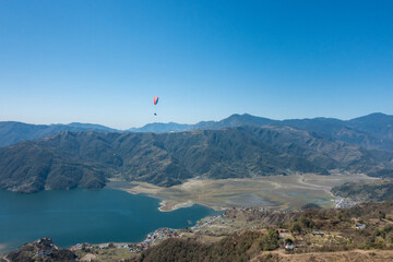 Fototapeta na wymiar Paragliding in Pokhara