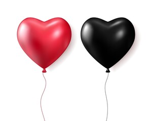 Realistic red and black 3d balloons isolated on transparent background. Air balloons for Birthday parties, celebrate anniversary, weddings festive season decorations. Helium vector balloon. © whilerests