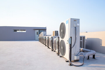 Fototapeta air condition outdoor unit compressor install outside the building. obraz