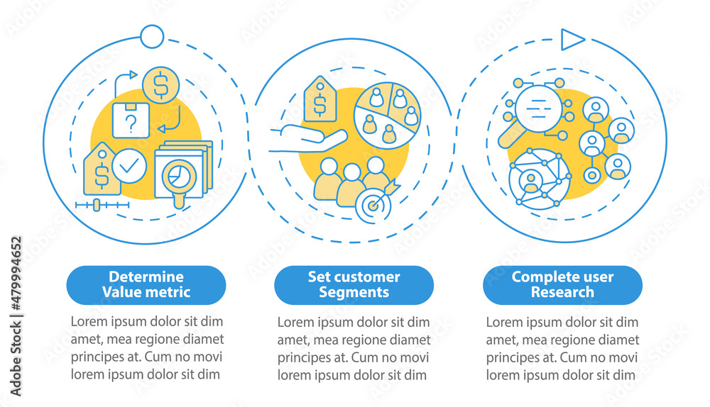 Fototapete pricing strategy creation blue circle infographic template. data visualization with 3 steps. process