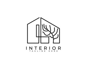 Home interior line icon logo design template