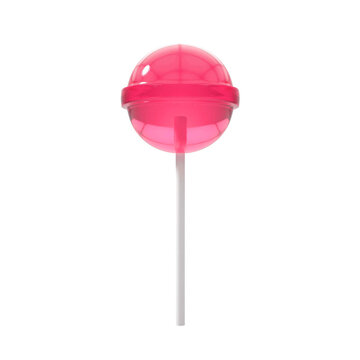 3D rendering pink circle candy lolipop and white stick