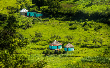 Tradition African rondavel house in the Eastern Cape village in South Africa