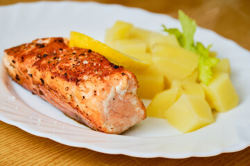 Salmon fish steak on plate
