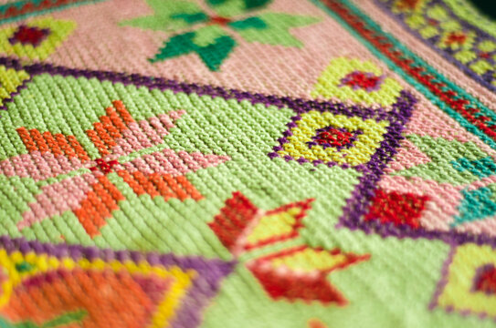 fragment of bright embroidery in Mexican style. Boho. needlework.	
