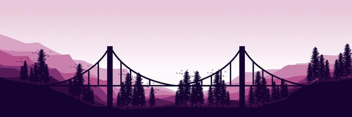 bridge silhouette at mountain landscape flat design vector good for wallpaper design, design template, background template, and tourism design template