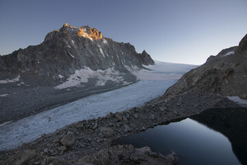 Orny Glacier at sunset near Orny Hut in Wallis (Switzerland) durant autumn 2021