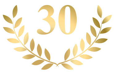 Gold laurel wreath 30 vector isolated on a white background	
