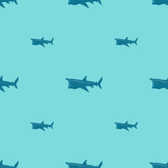 Basking shark seamless pattern in scandinavian style. Marine animals background. Vector illustration for children funny textile.