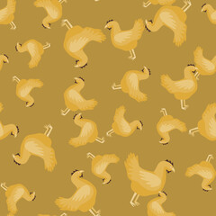 Seamless pattern of hen. Domestic animals on colorful background. Vector illustration for textile.