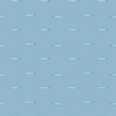 Hammerhead shark seamless pattern in scandinavian style. Marine animals background. Vector illustration for children funny textile.