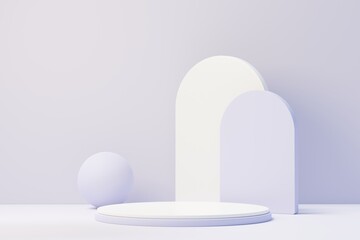 3d render of Beauty podium with Very Peri color of the year 2022 design for product presentation and advertising. Minimal pastel sky and Dreamy land scene. Romance concept.