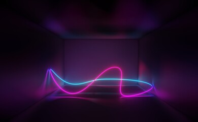 Fototapeta na wymiar 3d render of RGB neon light on darkness background. Abstract Laser lines show at night. Ultraviolet spectrum beam scene