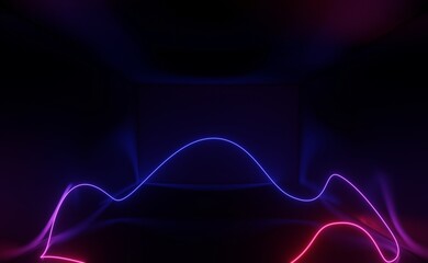 3d render of RGB neon light on darkness background. Abstract Laser lines show at night. Ultraviolet spectrum beam scene