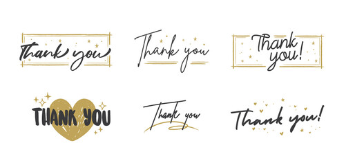 Thank you card. Beautiful greeting card with calligraphy text with gold decoration. Hand drawn invitation. Thanks message.