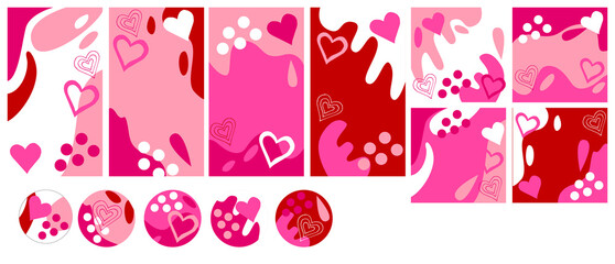 Social media stories, posts, highlights templates. Love stories, post, highlights. Valentine's Day. Abstract pink heart vector backgrounds with copy space for text