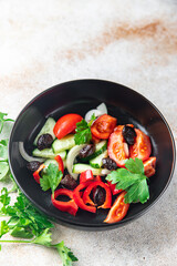salad vegetable olive, tomato, cucumber, pepper fresh healthy meal food snack on the table copy space food background