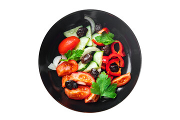 salad vegetable olive, tomato, cucumber, pepper fresh healthy meal food snack on the table copy space food background