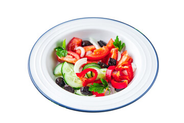salad vegetable olive, tomato, cucumber, pepper fresh healthy meal food snack on the table copy space food background