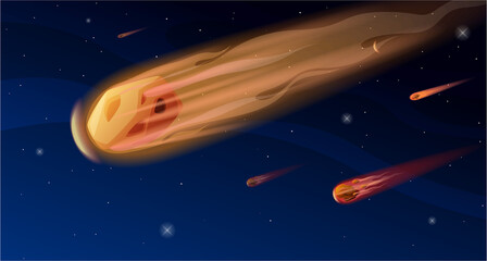 Falling comet or meteorite at outer space vector flat illustration. Cosmic asteroid burning bullet © Vikivector