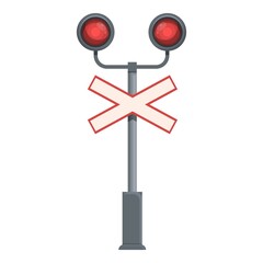 Railway crossing icon cartoon vector. Train road. Traffic signal