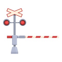 Danger railway icon cartoon vector. Train traffic. Barrier gate
