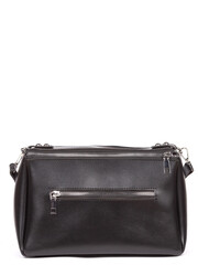 Small black leather woman's fashion handbag with strap isolated on white background