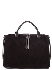 Small black leather woman's fashion handbag with strap isolated on white background