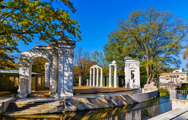 Historic Amphitheater in Royal Lazienki Krolewskie park near Palace on the Isle Palac na Wodzie in Ujazdow district of Warsaw in Poland