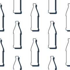 Beer bottles seamless pattern. Line art style. Outline image. Black and white repeat template. Party drinks concept. Illustration on white background. Flat design style for any purposes