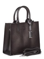 Black large with strap leather woman's handbag isolated on white background