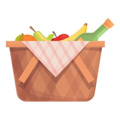 Picnic food basket icon cartoon vector. Hamper bread. Box meal